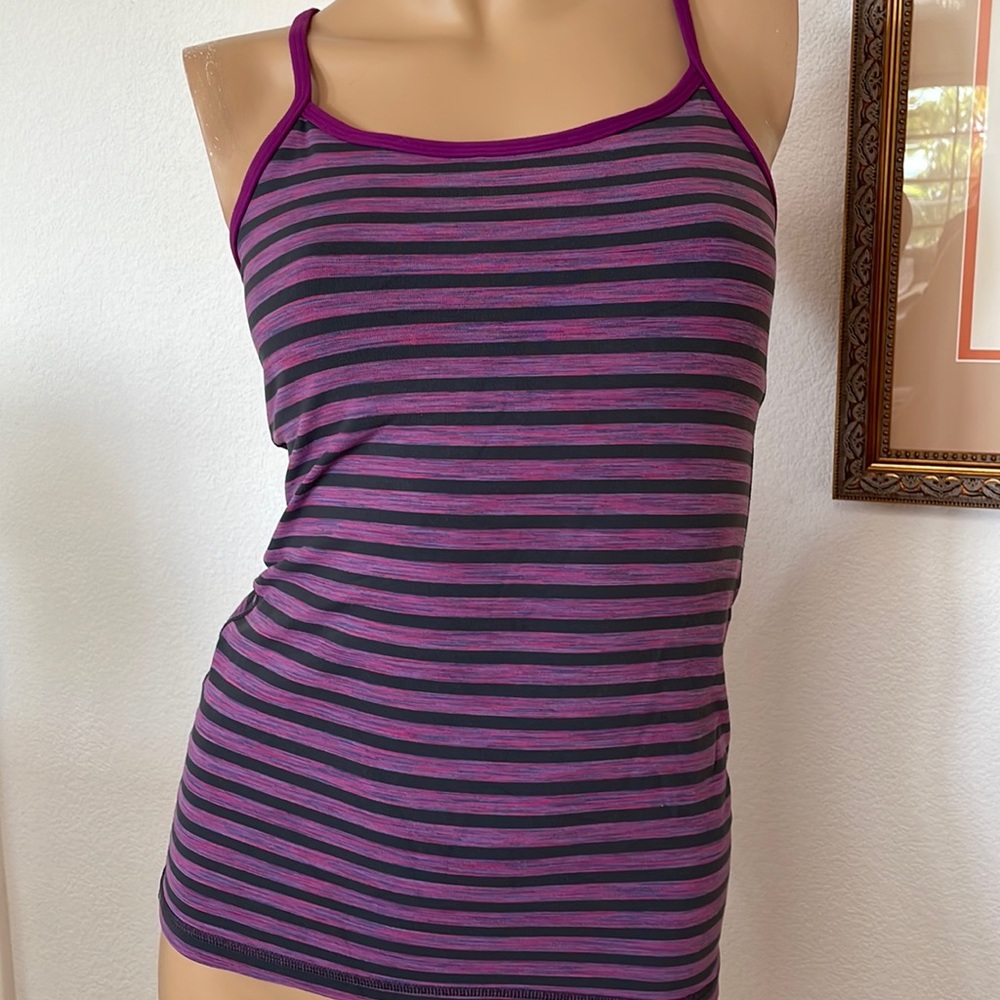Lululemon Space Due Purple Black Stripe Tank Top Y Back Gym Yoga Workout 6
